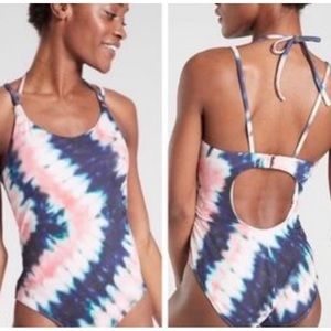 Athleta Womens one piece swim tie dye blue white pink large
